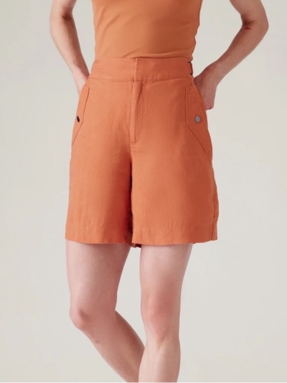 Athleta Voyager Linen High Rise Short in Sunbaked‎ Clay size women’s 12